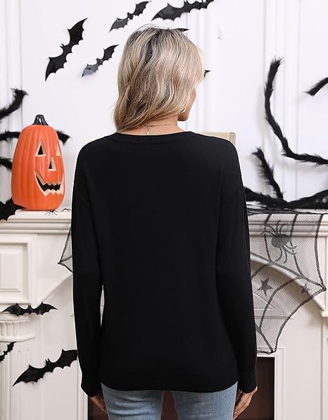 Women's Lettering Lightweight Knit Long Sleeve Round Pullover Sweater