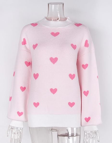 Women's Heart Long Sleeve Half Turtleneck Sweater
