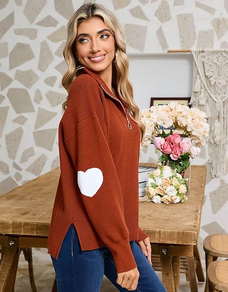 Women's Zippered Long Sleeve Pullover Sweater