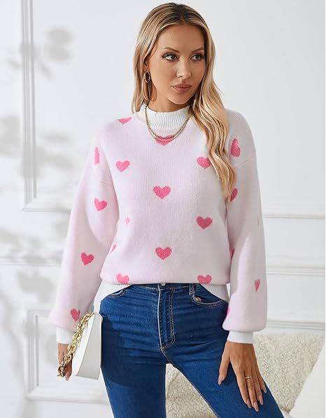 Women's Heart Long Sleeve Half Turtleneck Sweater