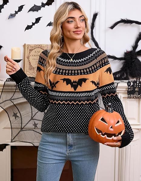 Women's Fair Isle Pullover Long Sleeve Crew Neck Loose Casual Sweater