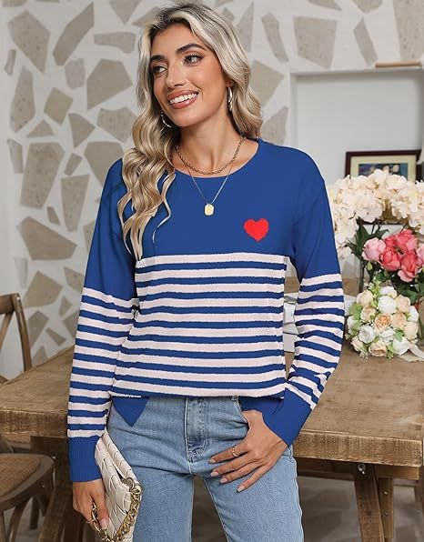 Women's striped heart sweater