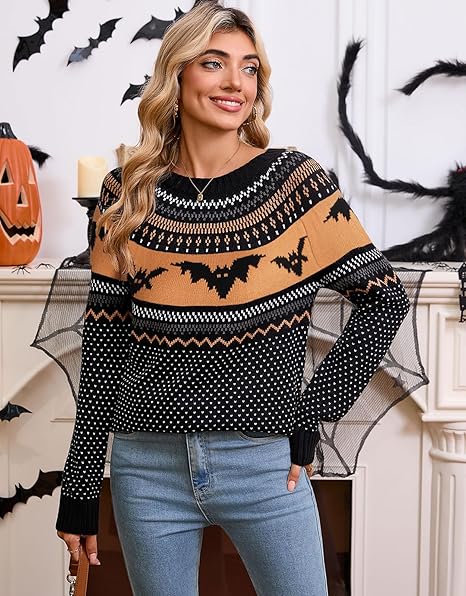 Women's Fair Isle Pullover Long Sleeve Crew Neck Loose Casual Sweater