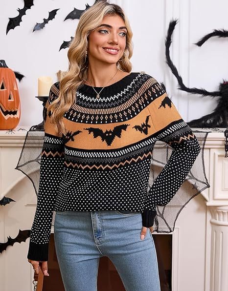 Women's Fair Isle Pullover Long Sleeve Crew Neck Loose Casual Sweater
