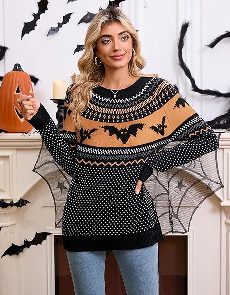 Women's Fair Isle Pullover Long Sleeve Crew Neck Loose Casual Sweater