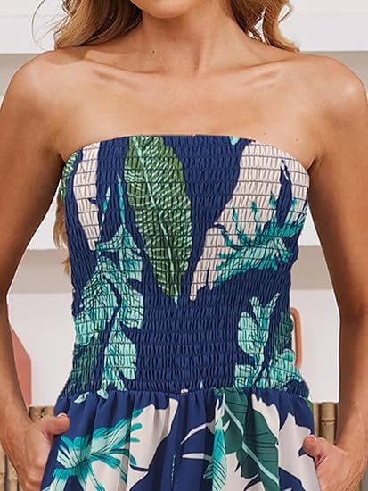 Women's printed loose off-shoulder pleated sleeveless wide-leg jumpsuit