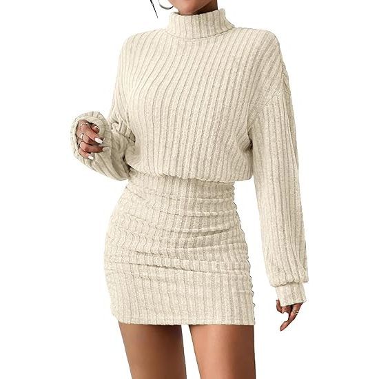 Women's Stand Collar Long Lantern Sleeve Dress