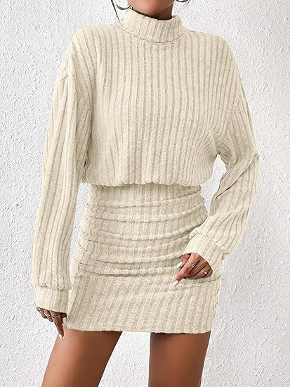 Women's Stand Collar Long Lantern Sleeve Dress