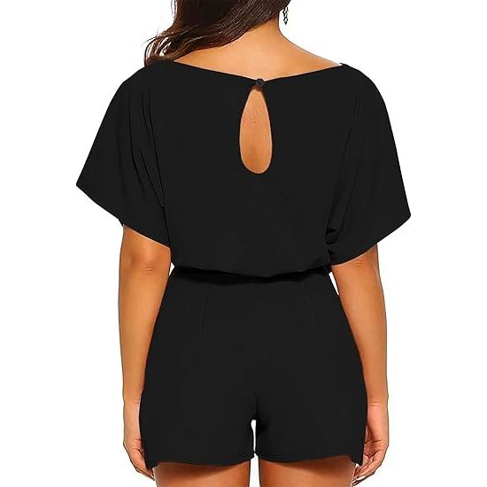 Women's casual short-sleeved lace-up jumpsuit