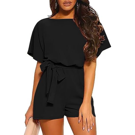 Women's casual short-sleeved lace-up jumpsuit