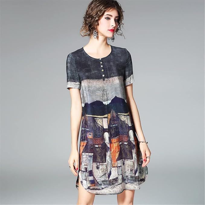 Robe vintage en soie imprimée pour femme