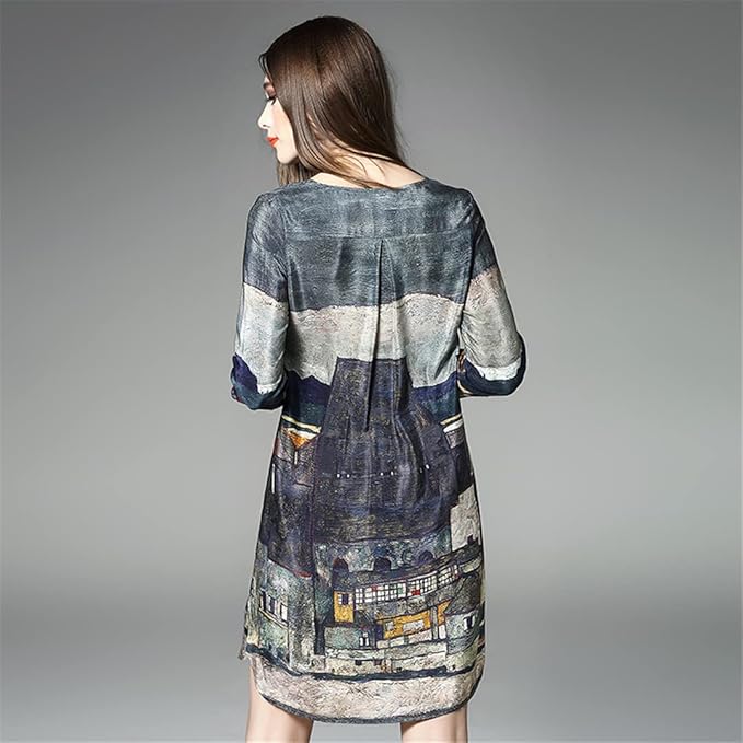 Robe vintage en soie imprimée pour femme