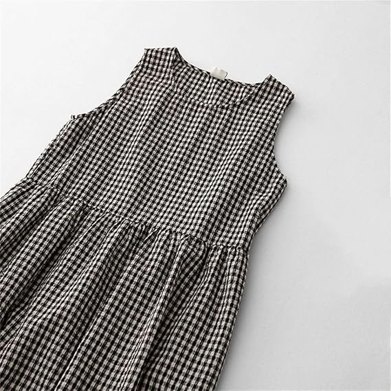 Robe à carreaux en coton et lin pour femme