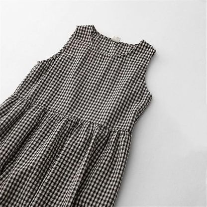 Robe à carreaux en coton et lin pour femme