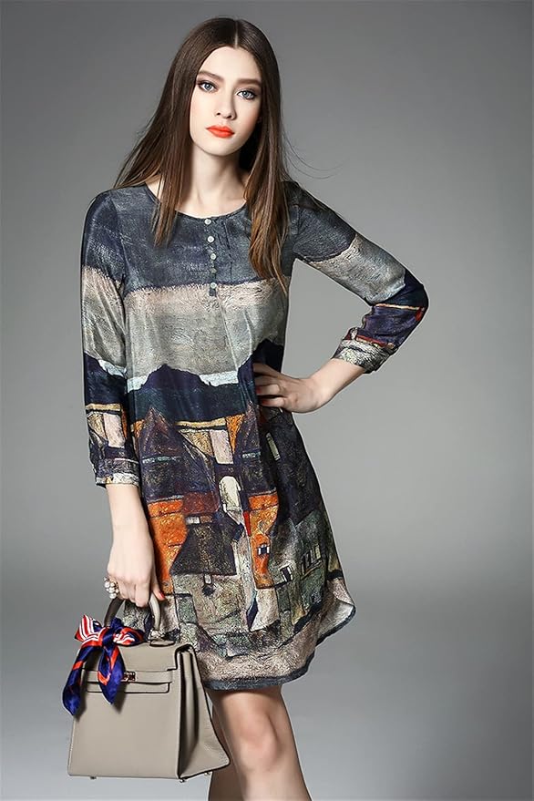 Robe vintage en soie imprimée pour femme