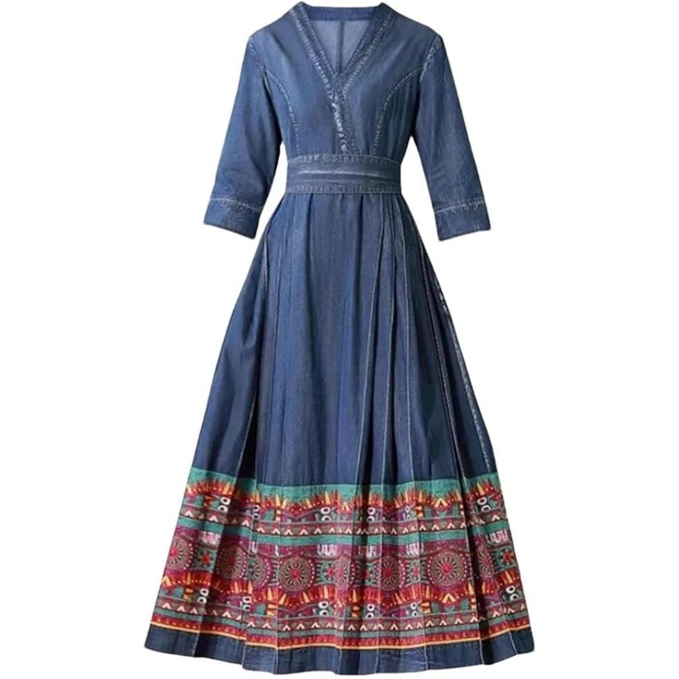 Robe en jean imprimée à manches mi-longues pour femme