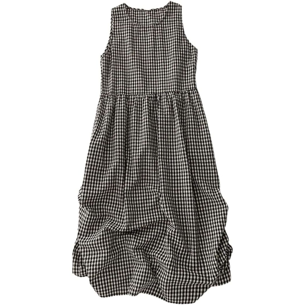Robe à carreaux en coton et lin pour femme