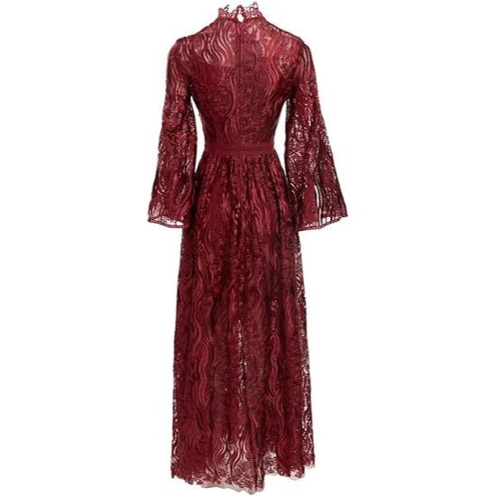 Robe sexy à manches trompette en dentelle et maille pour femme