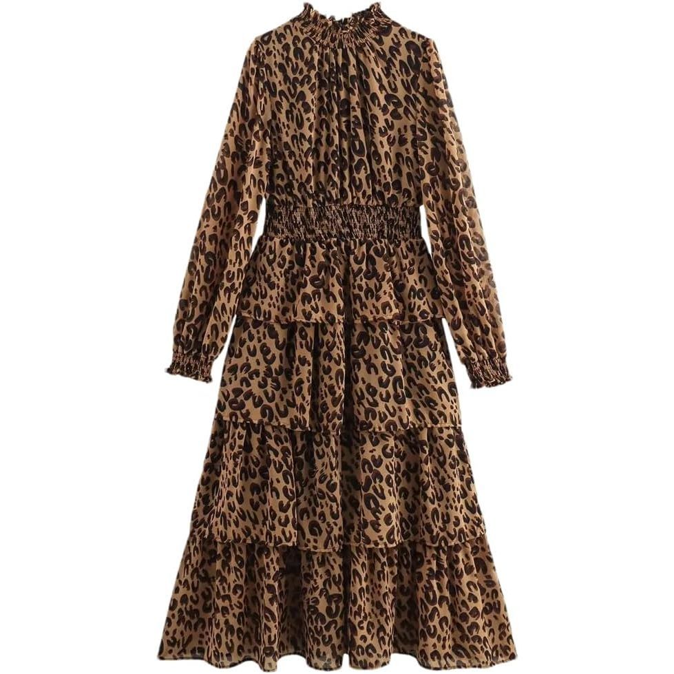 Robe pull à imprimé léopard rétro européen et américain pour femme