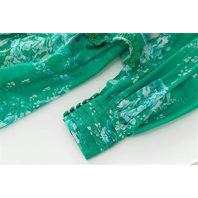 Robe ample plissée taille haute à col en V pour femme