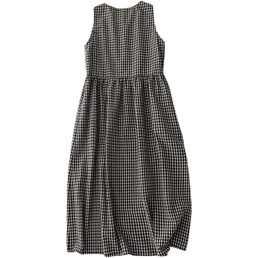 Robe à carreaux en coton et lin pour femme