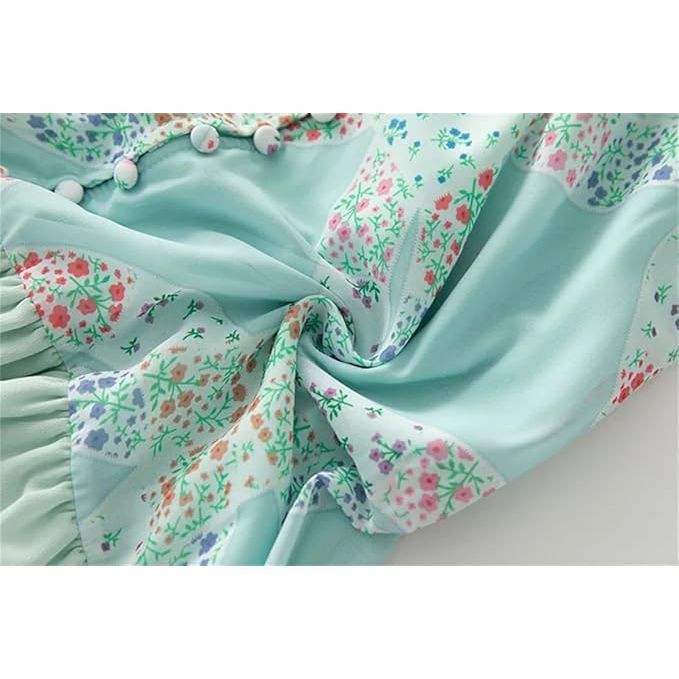 Robe à volants brodée de fleurs à revers pour femme