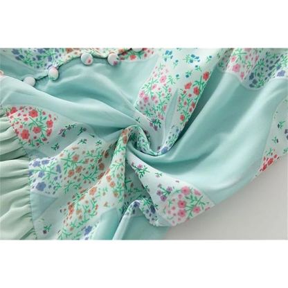 Robe à volants brodée de fleurs à revers pour femme