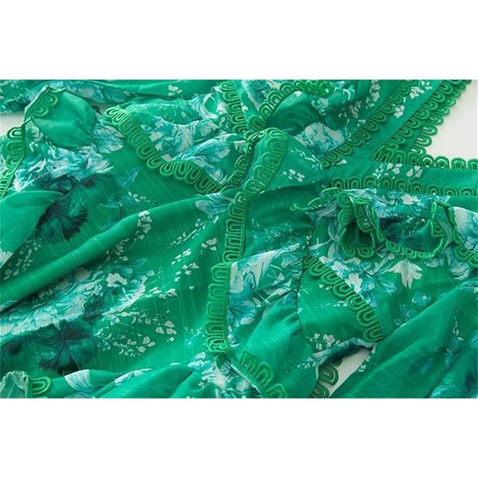 Robe ample plissée taille haute à col en V pour femme