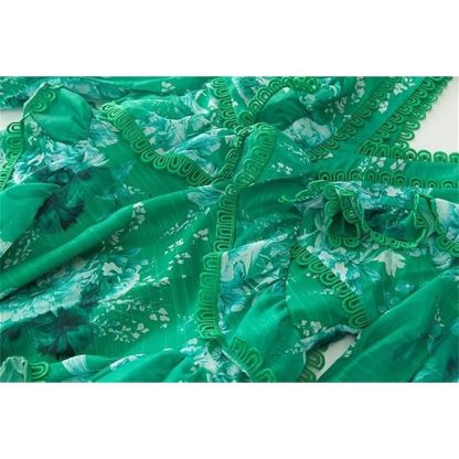 Robe ample plissée taille haute à col en V pour femme