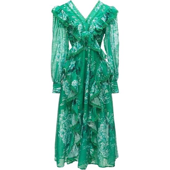 Robe ample plissée taille haute à col en V pour femme