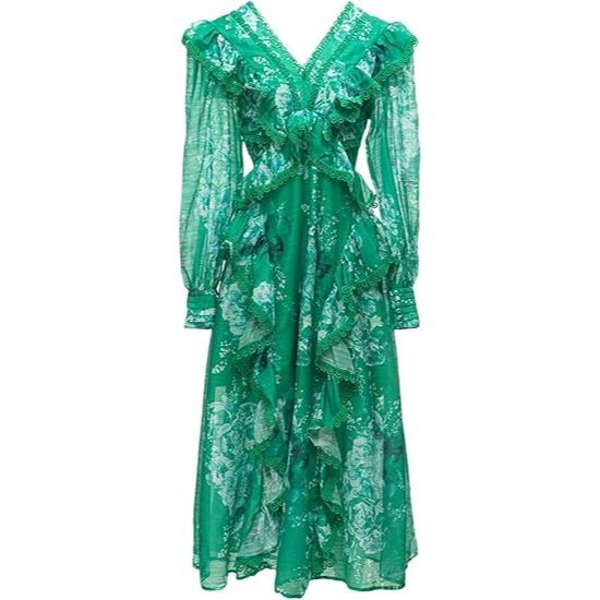 Robe ample plissée taille haute à col en V pour femme