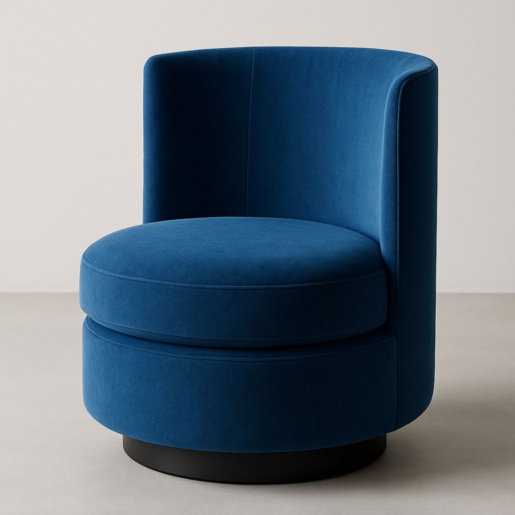 Sillón de descanso de terciopelo azul redondo, 76x77x67 cm-Villageforms