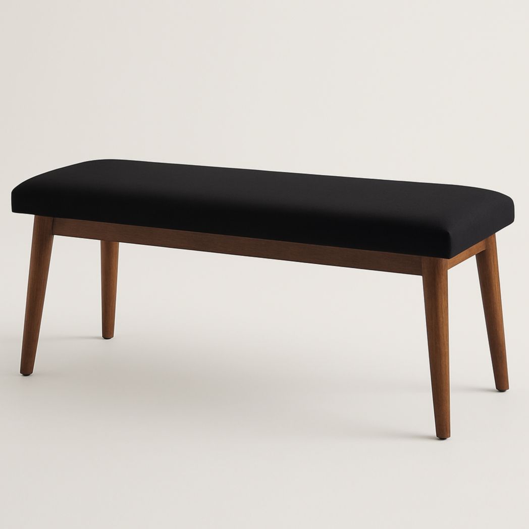 Banco Rectangular Tapizado de Poliéster Negro y Madera Maciza de Roble 100x35x45 cm-Villageforms