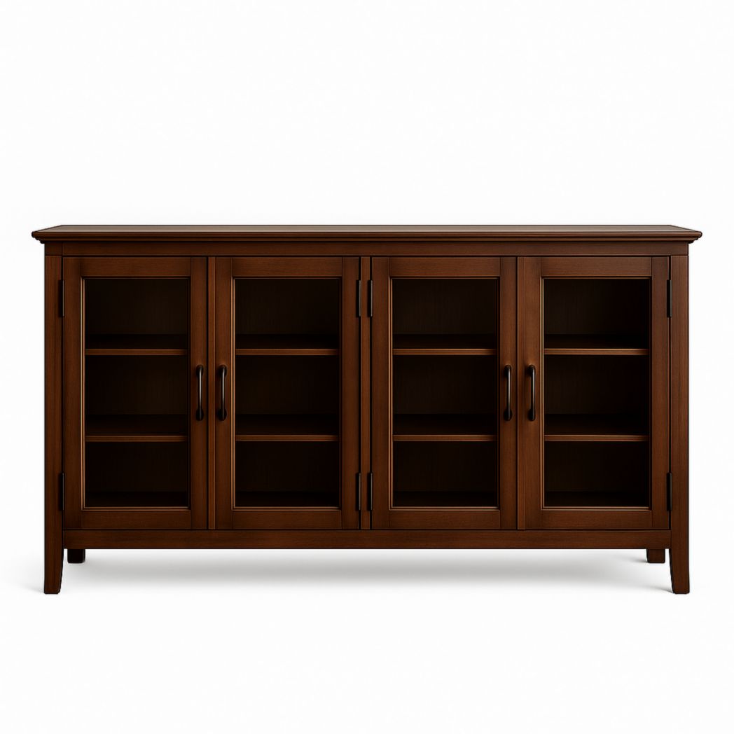 Vitrina de madera maciza con puertas de vidrio, color marrón 182x45x90 cm-Villageforms