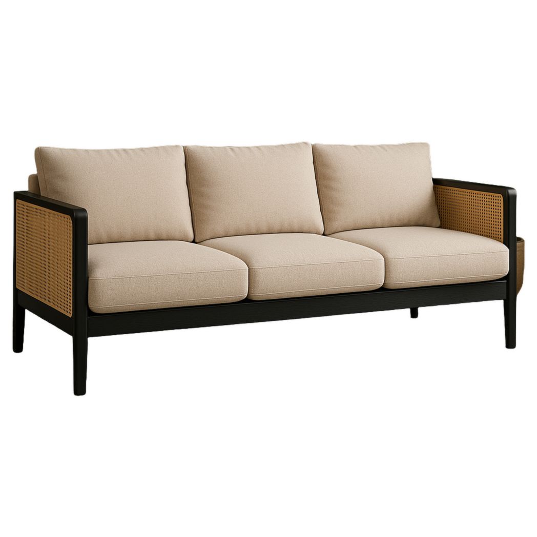 Sofá rectangular de madera maciza con cojines de poliéster beige 210x85x75 cm-Villageforms