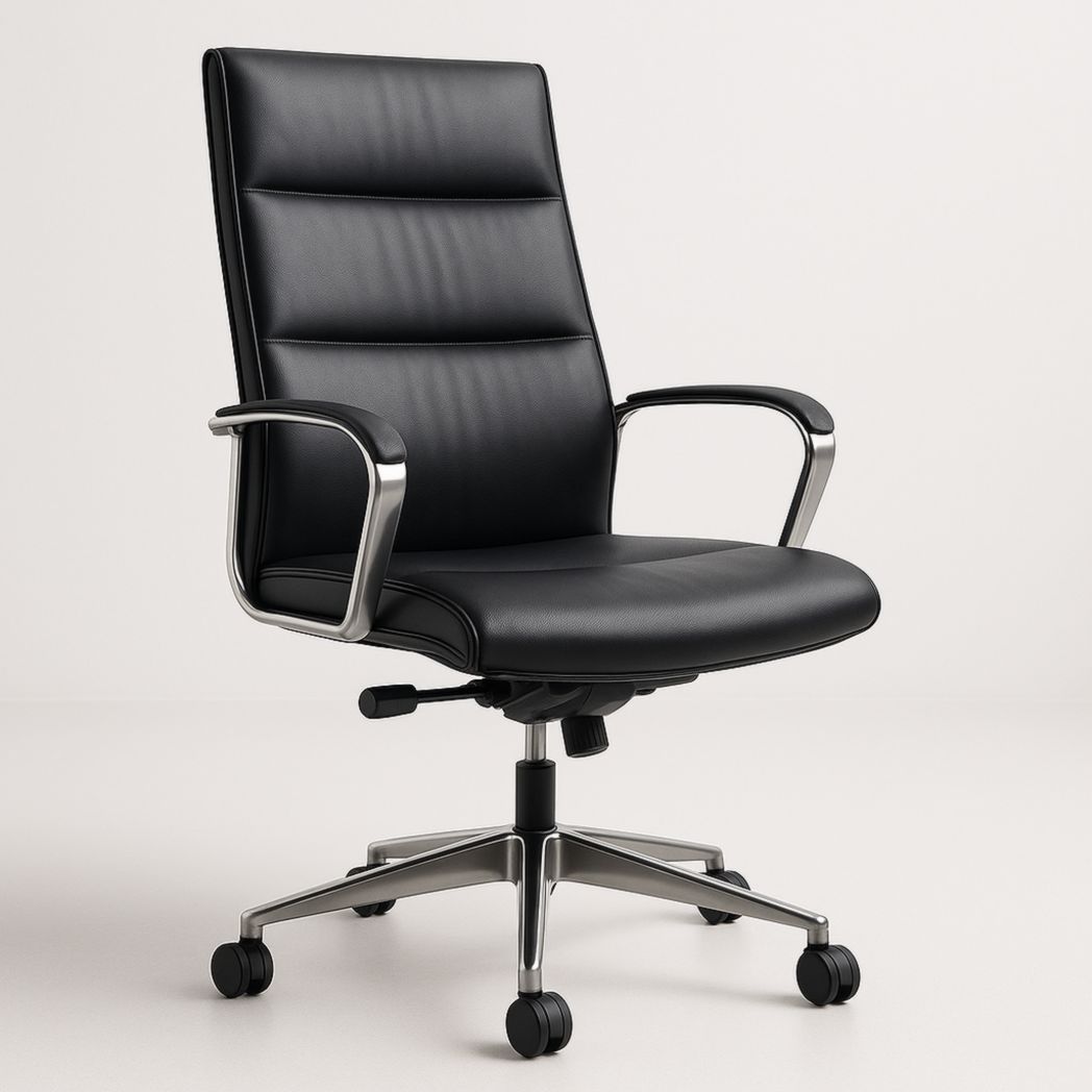 Silla de oficina giratoria de piel sintética negra con altura ajustable 110x60x65 cm-Villageforms