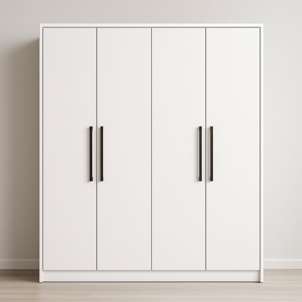 Armario de madera blanca, 4 puertas, tiradores de metal, 200x180x60 cm-Villageforms