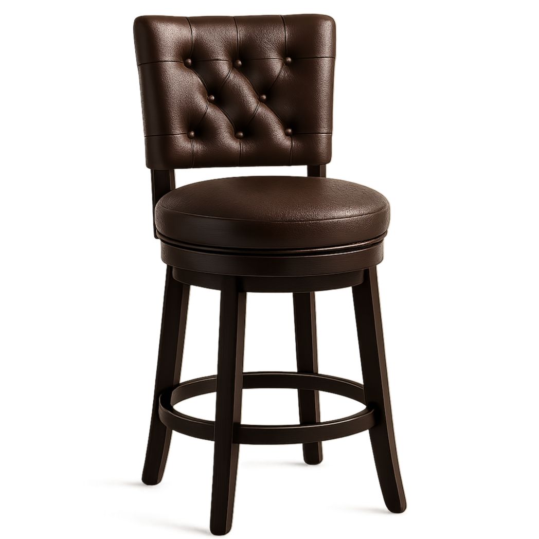 Taburete con Respaldo Tapizado de PU Marrón y Estructura de Madera 100x50x50 cm-Villageforms