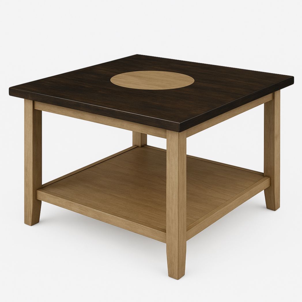 Mesa de café cuadrada de madera con estante inferior, 60 x 60 x 45 cm-Villageforms