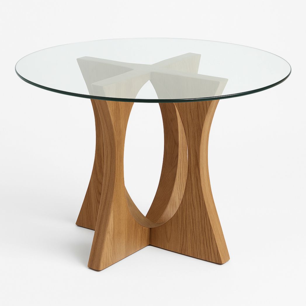 Mesa de Comedor Redonda de Vidrio Templado y Roble Natural 120x75 cm-Villageforms