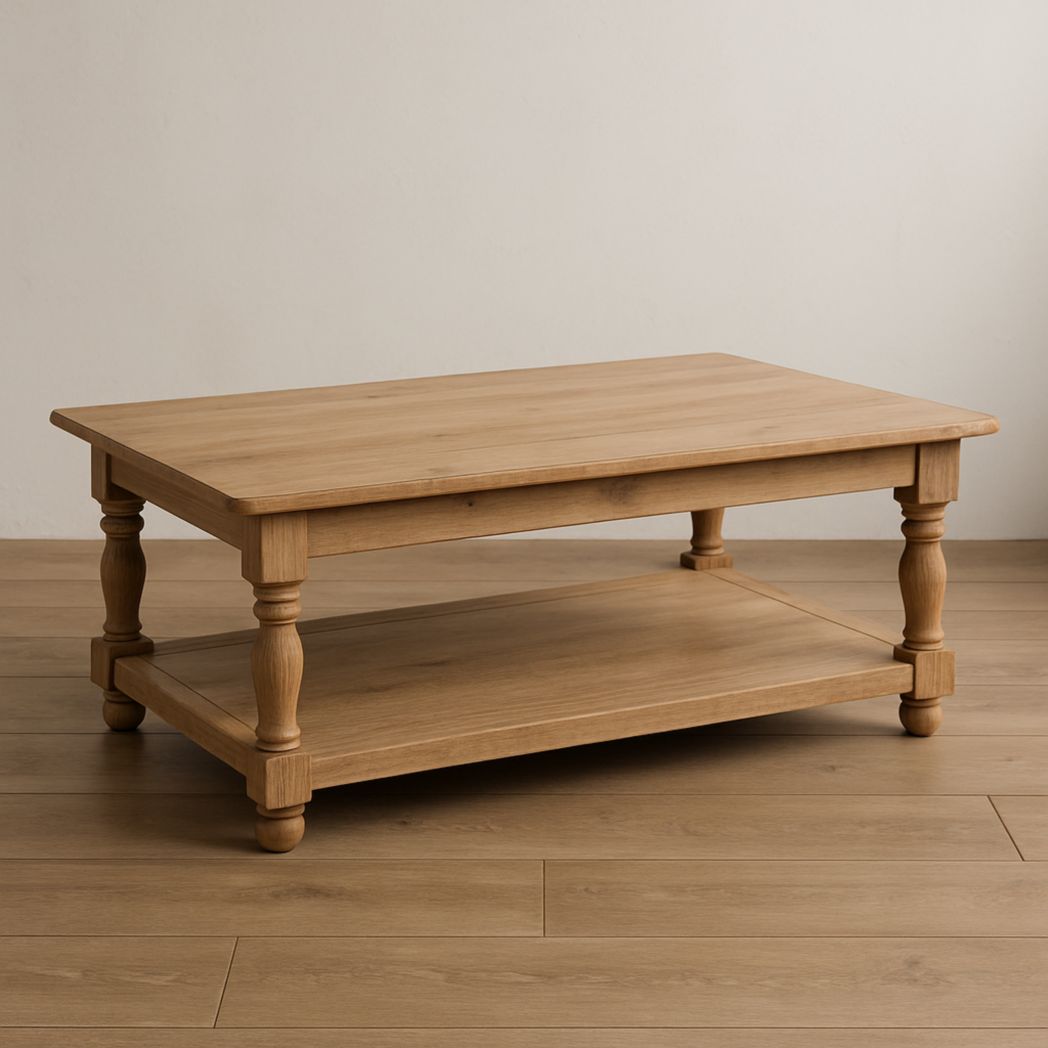 Mesa de Centro de Madera Maciza Roble Claro Rectangular con Estante Inferior 120cm x 60cm x 45cm-Villageforms