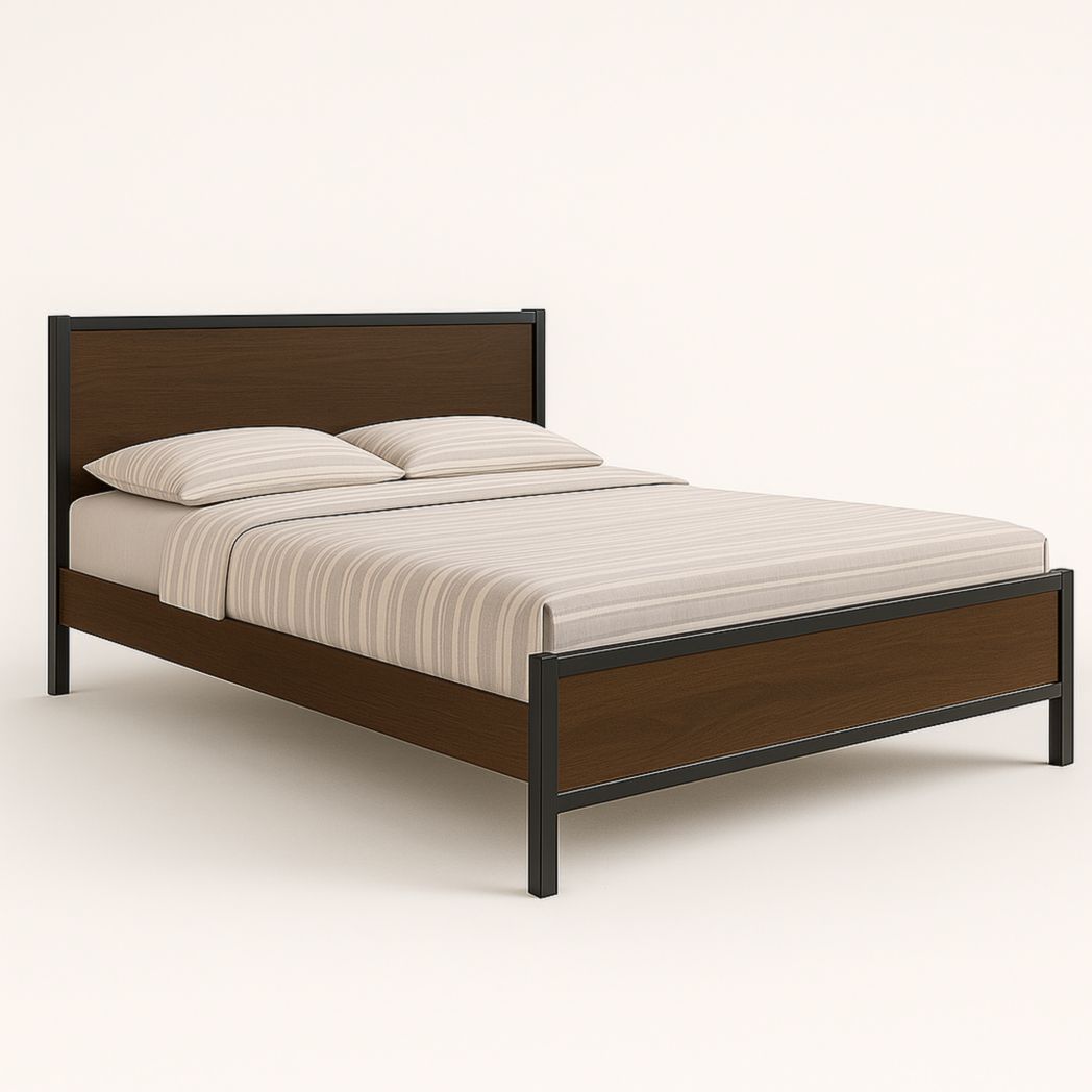Cama Doble Color Nogal/Negro 200x160x90 cm-Villageforms