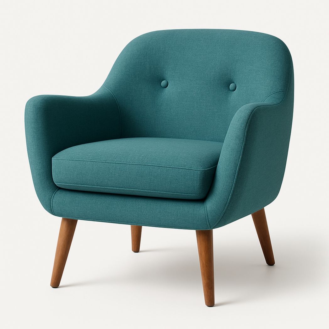 Sillón de Tela Turquesa con Patas de Madera de Haya 85x75x80 cm-Villageforms