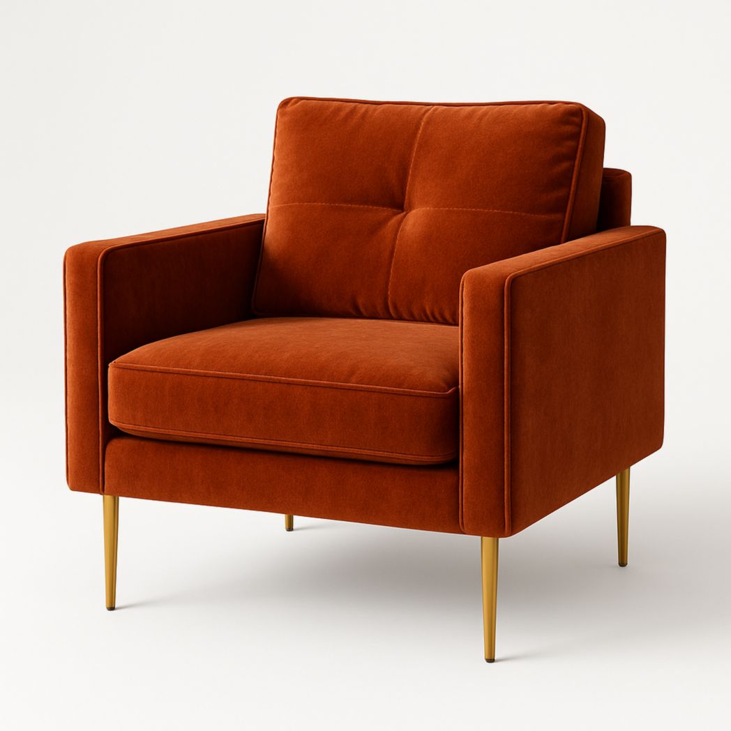 Sillón con Forma Rectangular de Terciopelo Marrón para Interior 95cm x 80cm x 85cm-Villageforms