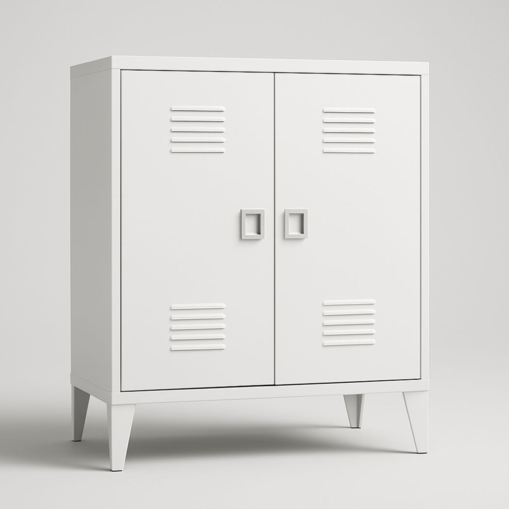 Armario de Almacenamiento Metálico Blanco con Puertas Dobles 90cm x 80cm x 40cm-Villageforms