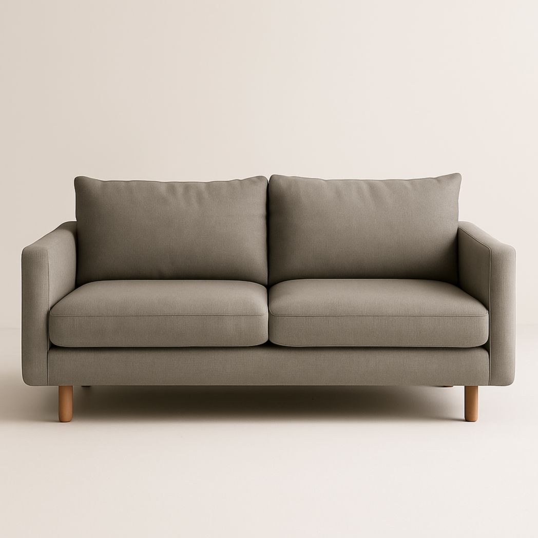 Sofá de dos plazas, tapizado en tela de poliéster gris, patas de madera maciza 160x90x85 cm-Villageforms