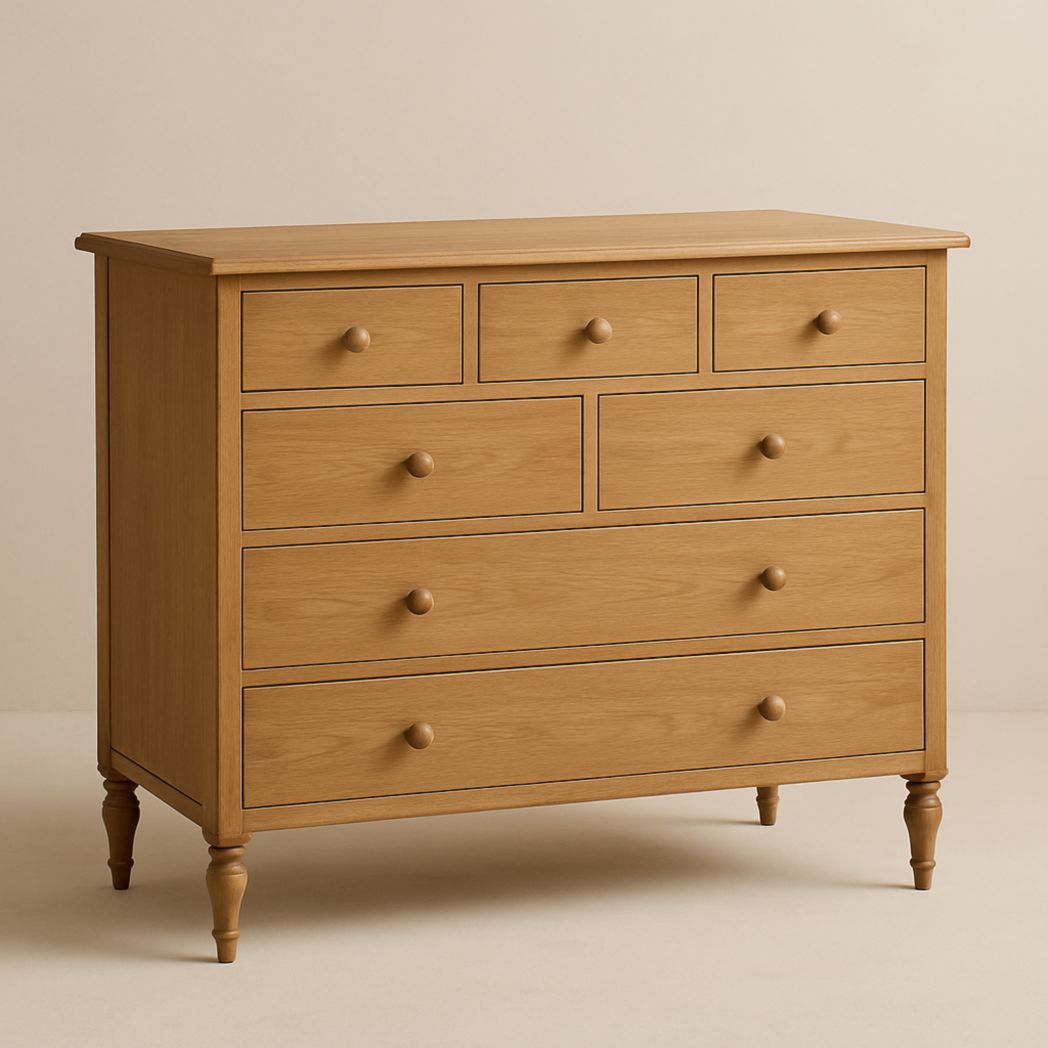 Cómoda de Madera con 7 Cajones Forma Rectangular Roble 86cm x 120cm x 45cm Marrón-Villageforms