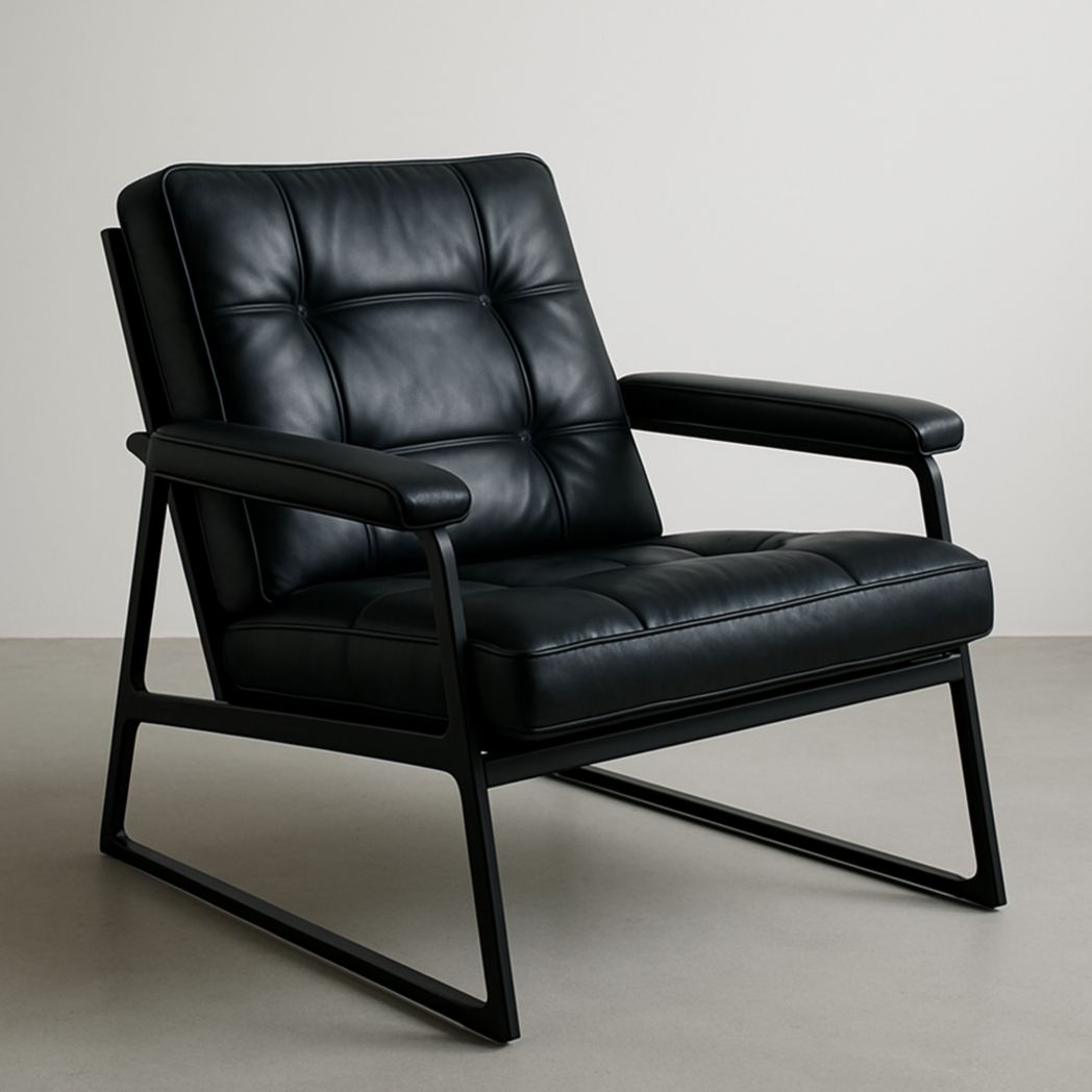 Sillón con Marco Metálico y Tapizado de Cuero Sintético Negro con Dimensiones 80x75x85 cm-Villageforms