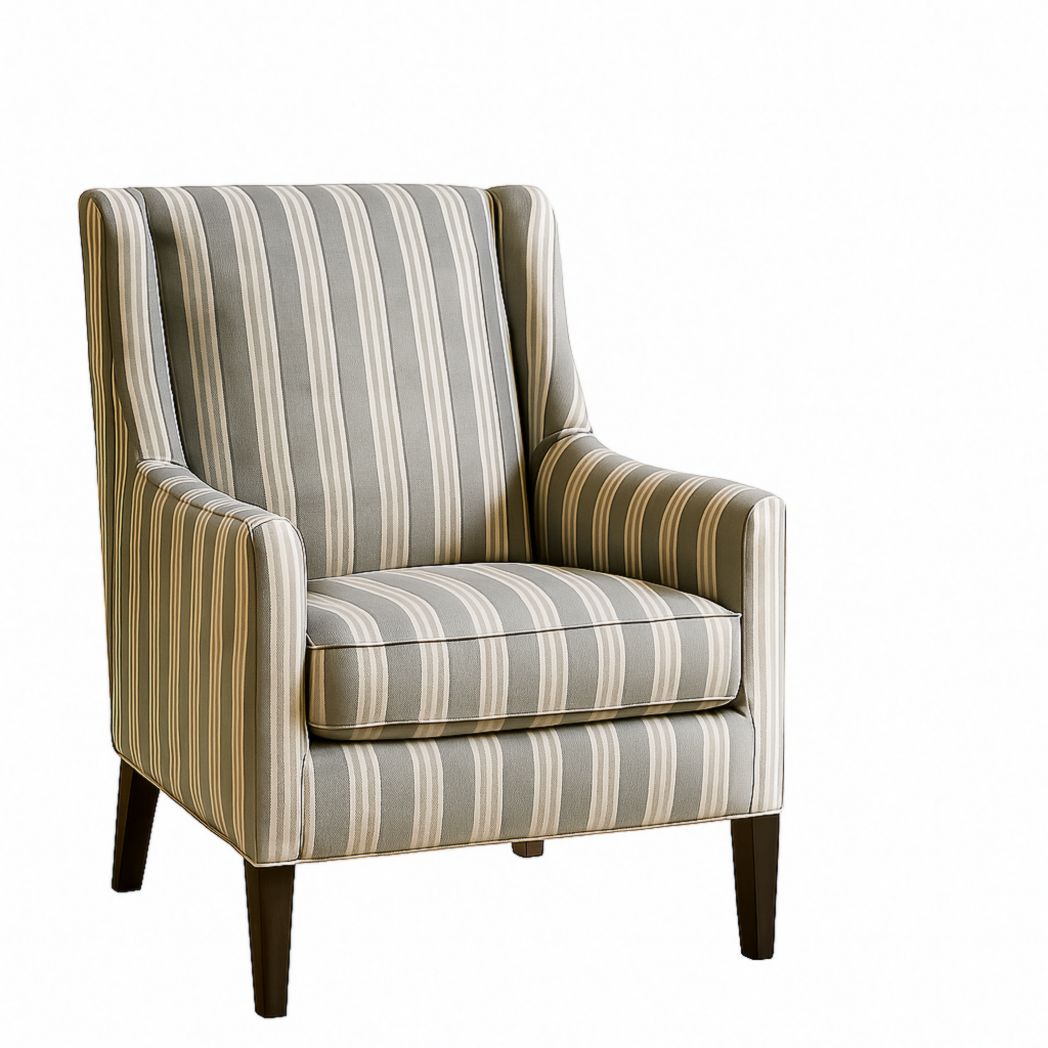 Sillón individual tapizado en tela de poliéster a rayas gris/beige 100x80x85 cm-Villageforms