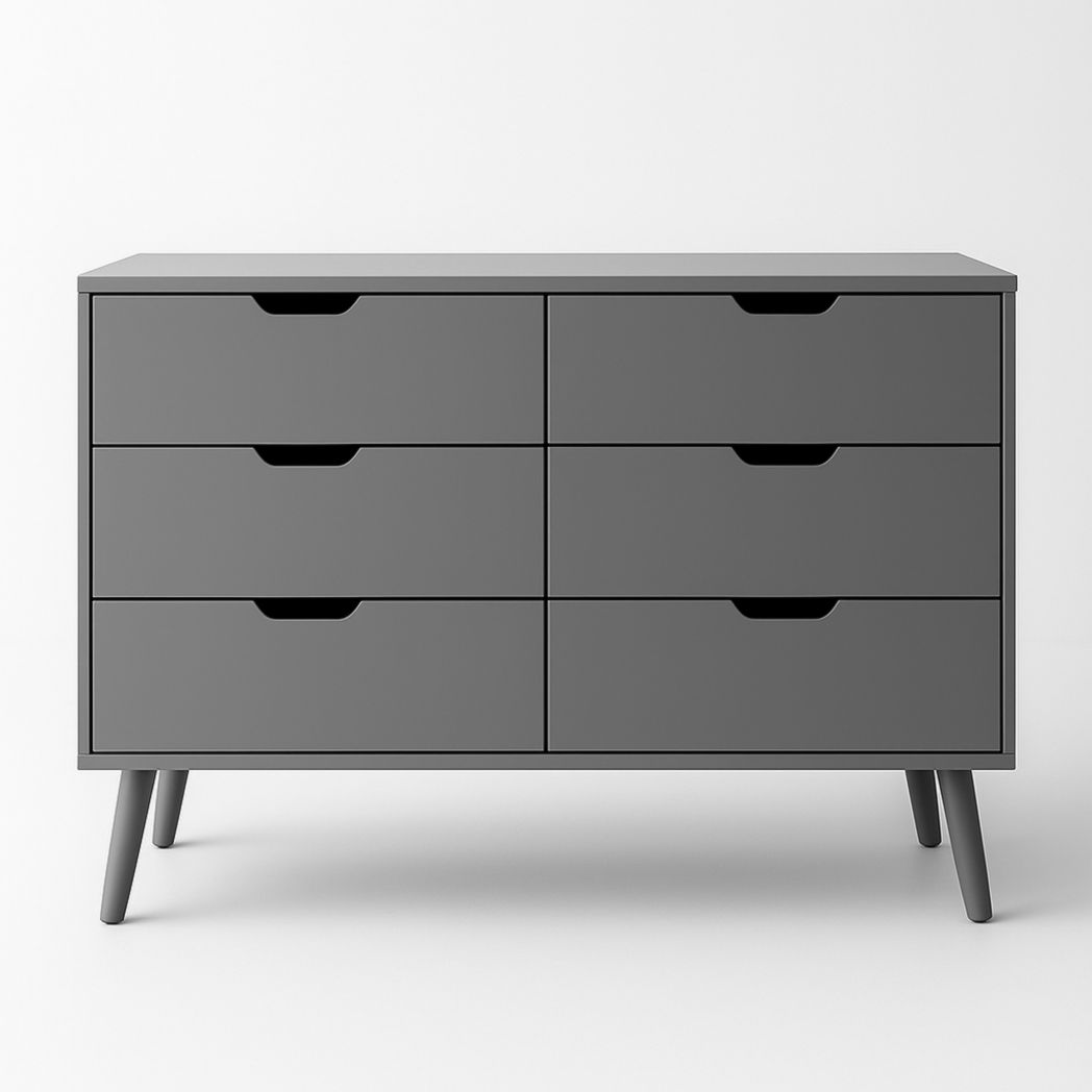 Cajonera rectangular de MDF con 6 cajones, patas de madera maciza, gris 120x40x75 cm-Villageforms